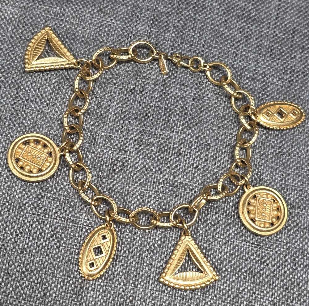 Vintage Monet Gold Tone Charm Bracelet